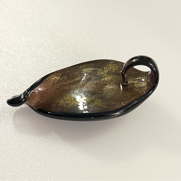 Hand-blown Lampwork Black Brown Gold Glitter Glass Swirl Teardrop Pendant - Picture 14 of 16